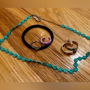 Smiley Face Jewelry Set - Turquoise and Pink